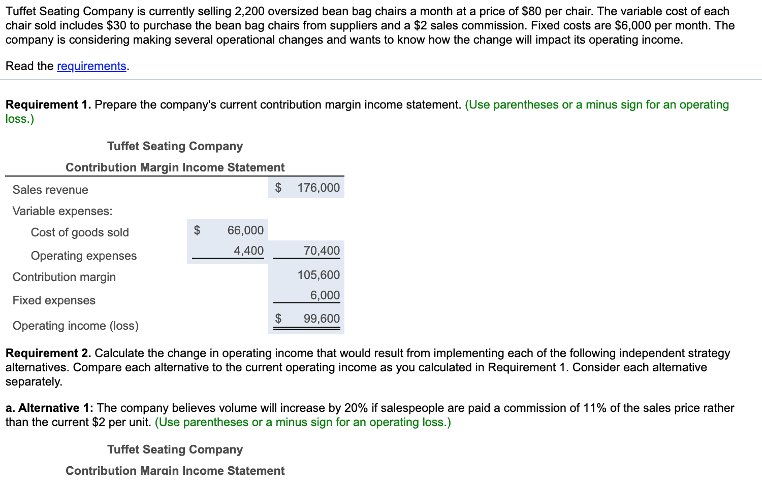 the change in operating income that would result from implementing each of