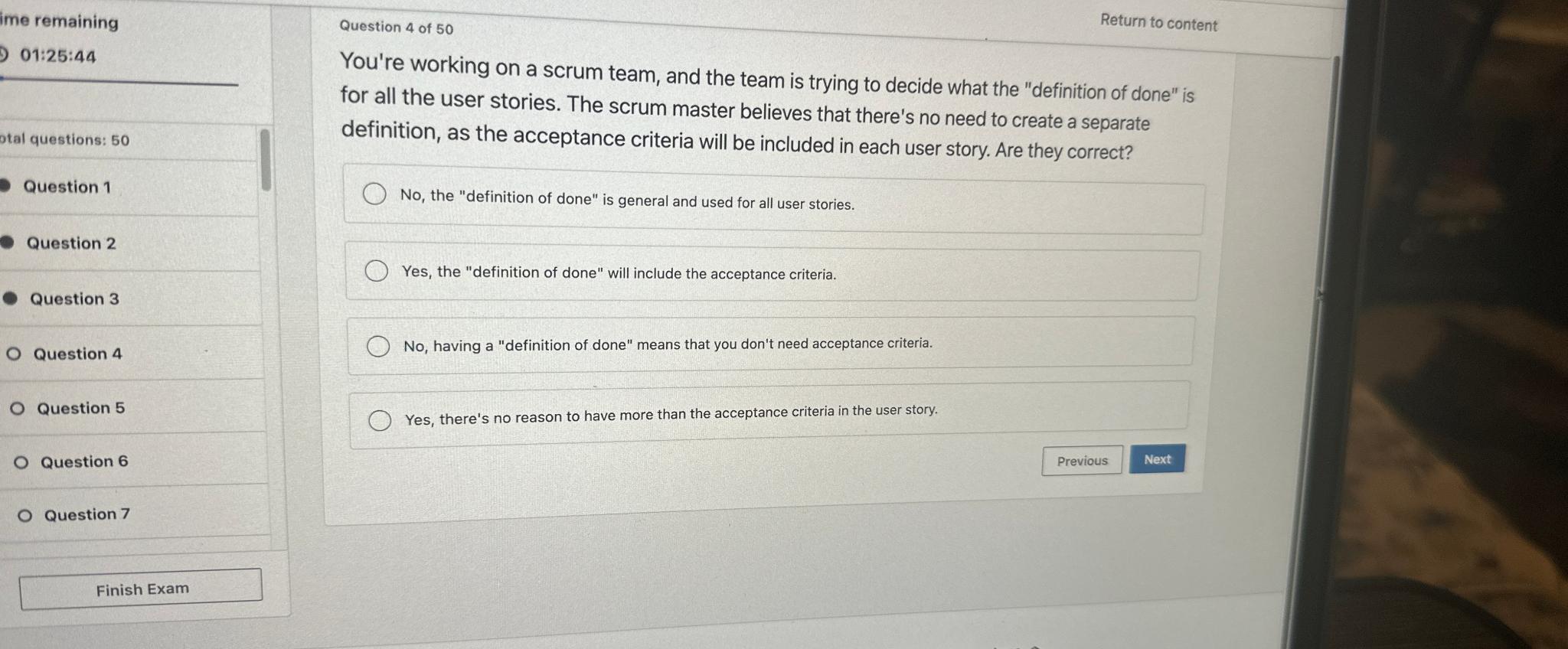  ime remaining 01:25:44 otal questions: 50 Question 1 Question 2 Question