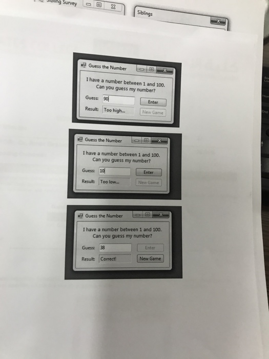 random number between 1 and 100, the user need to guess the