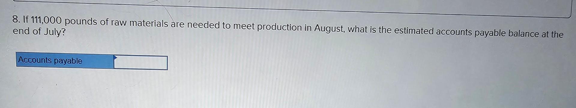111,000 pounds of raw materials are needed to meet production in August,