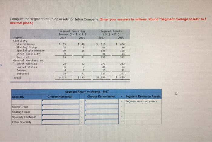  Compute the segment return on assets for Teton Company Compute the