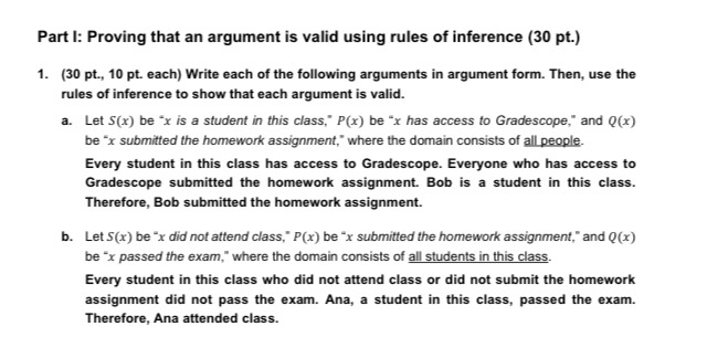  Part I: Proving that an argument is valid using rules of
