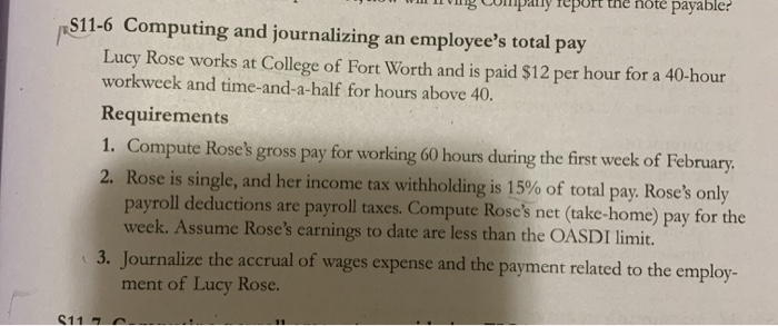  vig Company report the note payable: S11-6 Computing and journalizing an