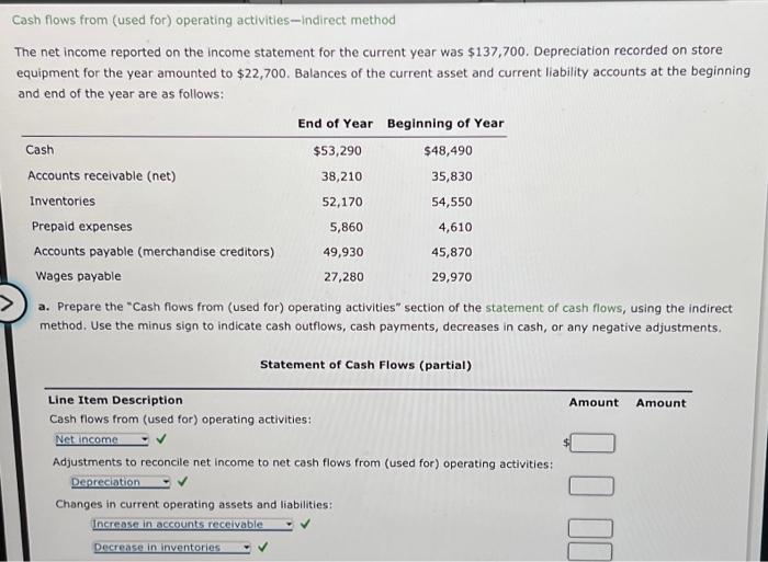  urgent Cash flows from (used for) operating activities-indirect method The net