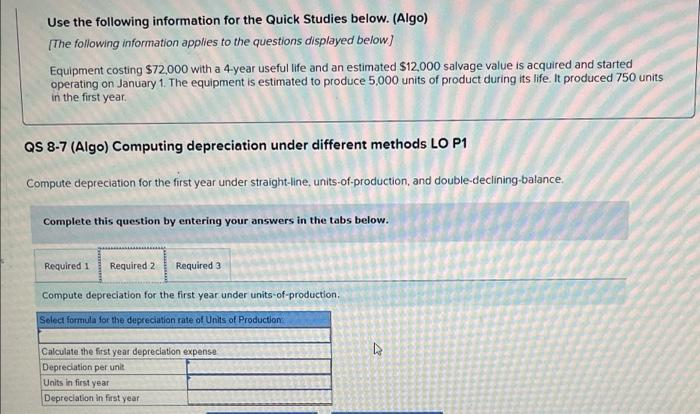 (Algo) [The following information applies to the questions displayed below) Equipment costing