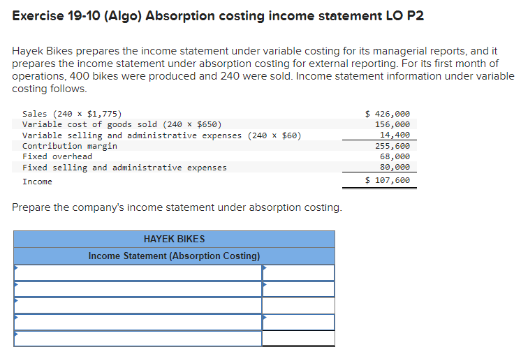  Hayek Bikes prepares the income statement under variable costing for its