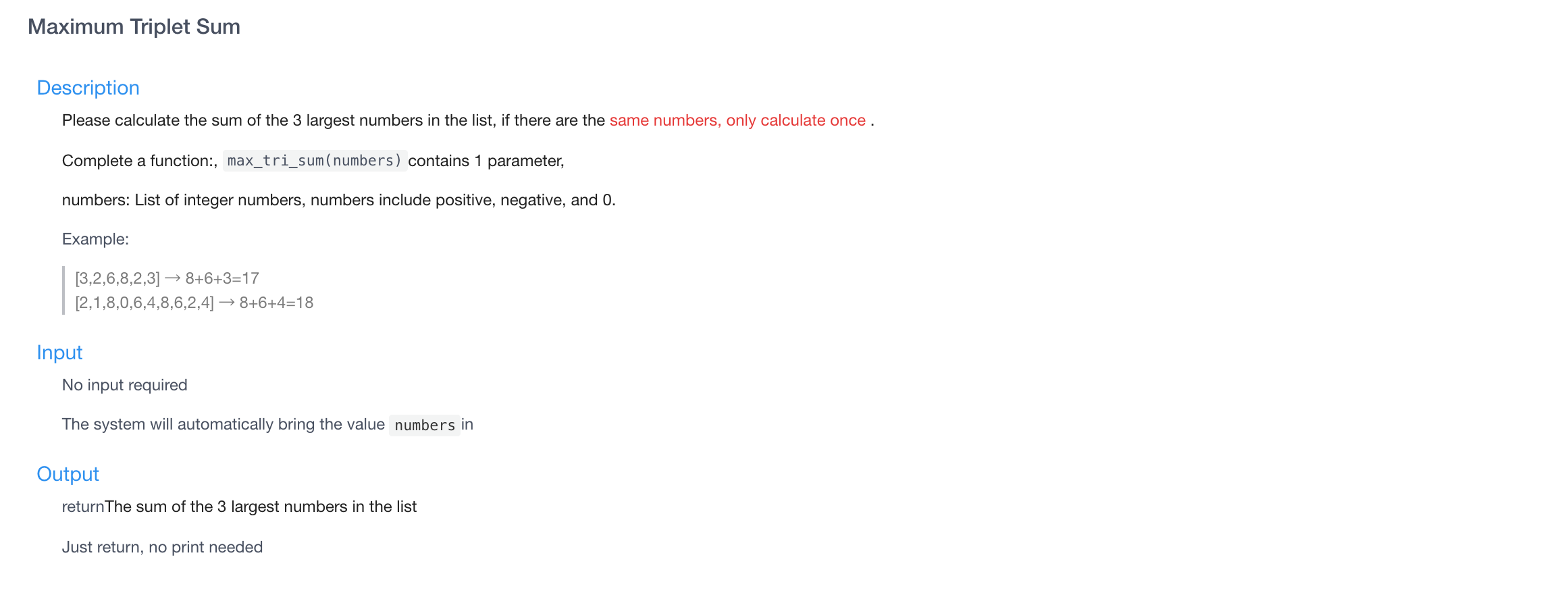 I will give upvote! please use python 3 to answer Maximum Triplet