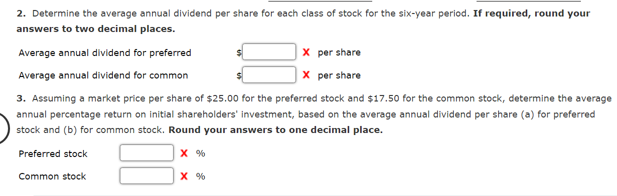  2. Determine the average annual dividend per share for each class