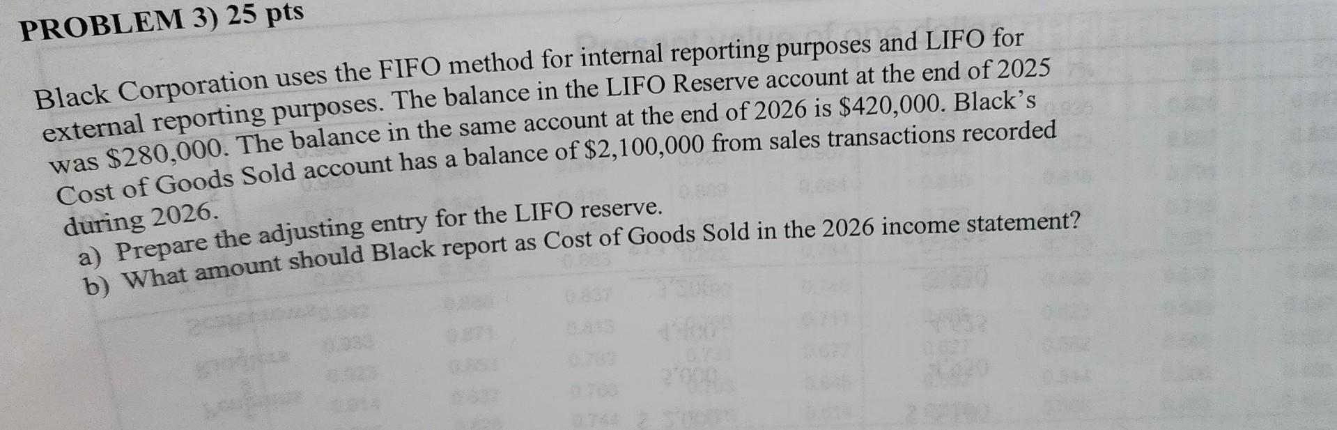  Black Corporation uses the FIFO method for internal reporting purposes and
