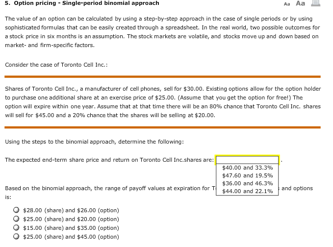  5. Option pricing -Single-period binomial approach Aa AaE The value of