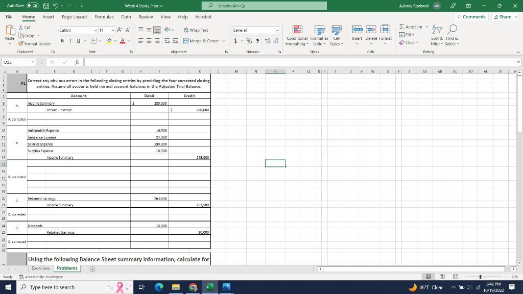 P1. Correct any obvious errors in the following clesing entries by