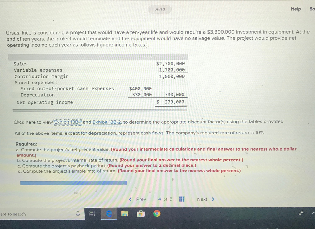  Help Sa Saved Ursus, Inc., is considering a project that would