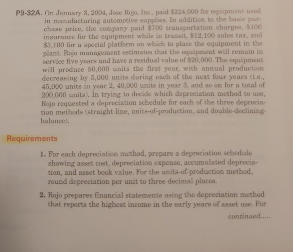 I need an answer for the second question P9-32A. On January