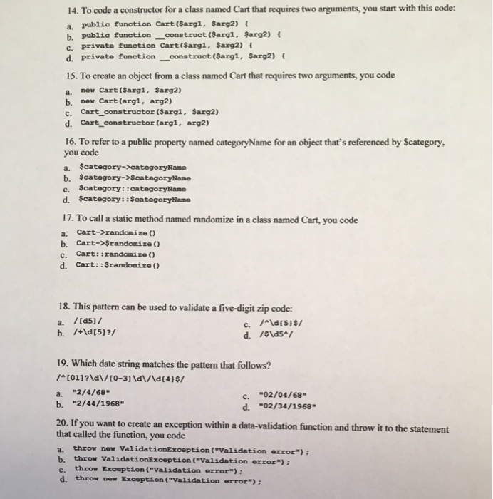  14. To code a constructor for a class named Cart that