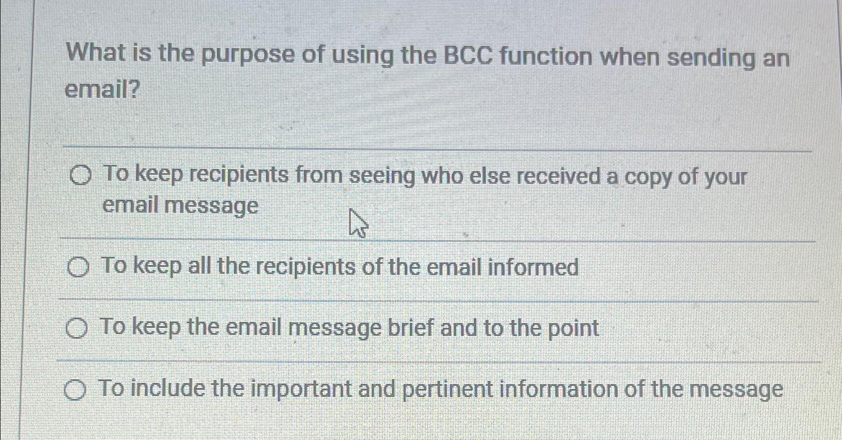  What is the purpose of using the BCC function when sending