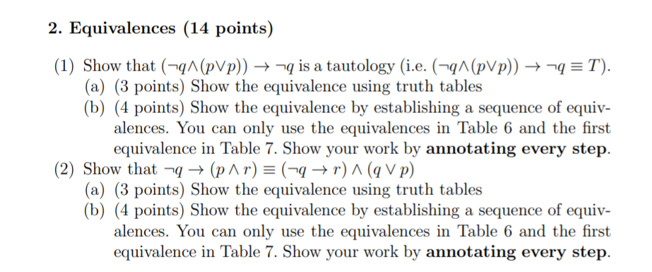  2. Equivalences (14 points) (1) Show that (-91 (pvp)) +- is