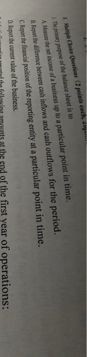  . Maltiple Choice Questions (2 points each, z I. The primary