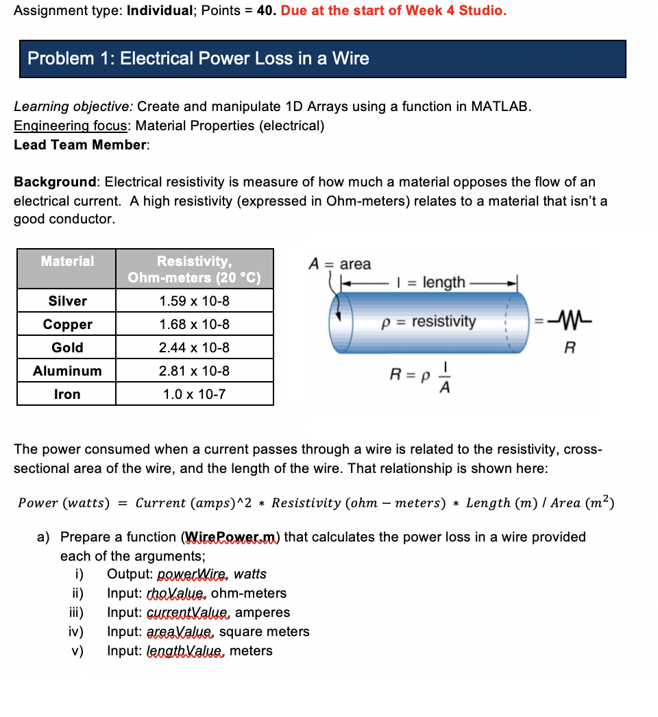  Assignment type: Individual; Points = 40. Due at the start of
