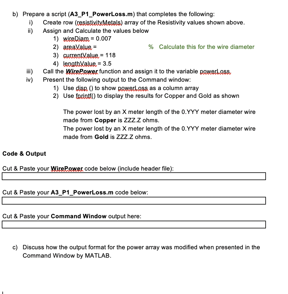 Week 4 Studio. Problem 1: Electrical Power Loss in a Wire Learning