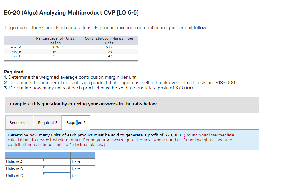 Lens A Lens B Lens C Percentage of Unit sales 25% 40