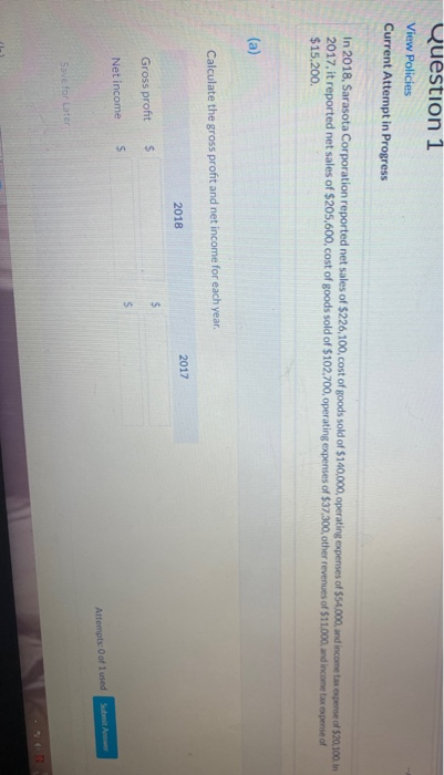  Question 1 View Policies Current Attempt in Progress In 2018, Sarasota