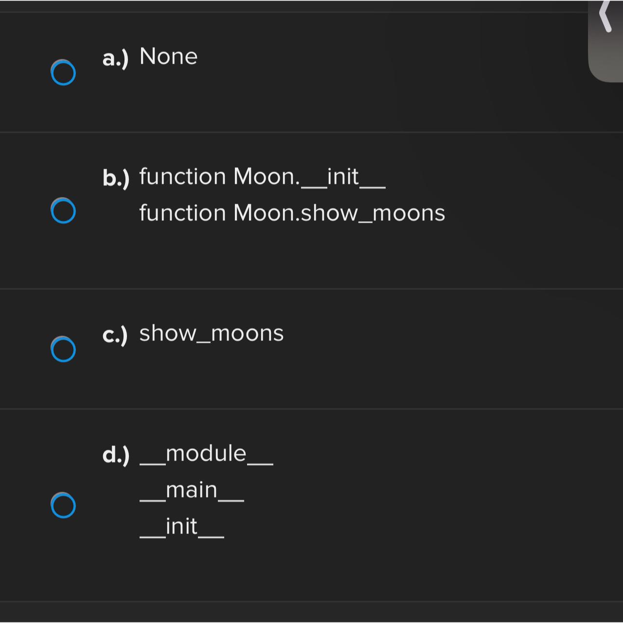 For the following code and using the dict nethod on class