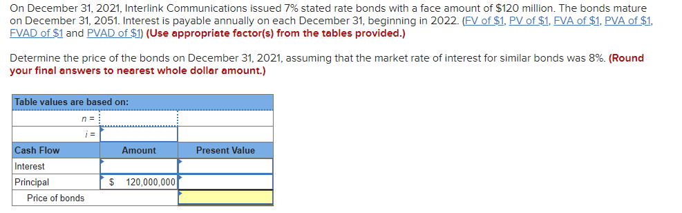 On December 31,2021 , Interlink Communications issued 7% stated rate bonds