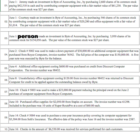 Hello, I need some transactions put into a general journal June 1: