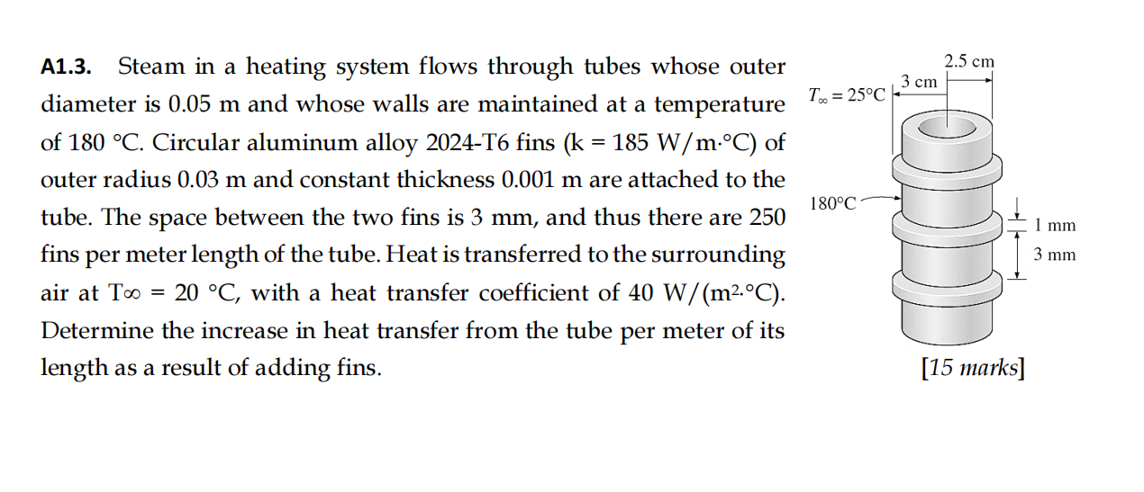  A1.3. Steam in a heating system flows through tubes whose outer