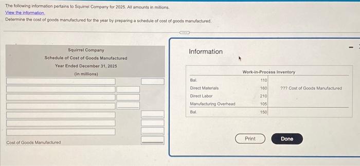 The following information pertains to Squirrel Company for 2025. All amounts in