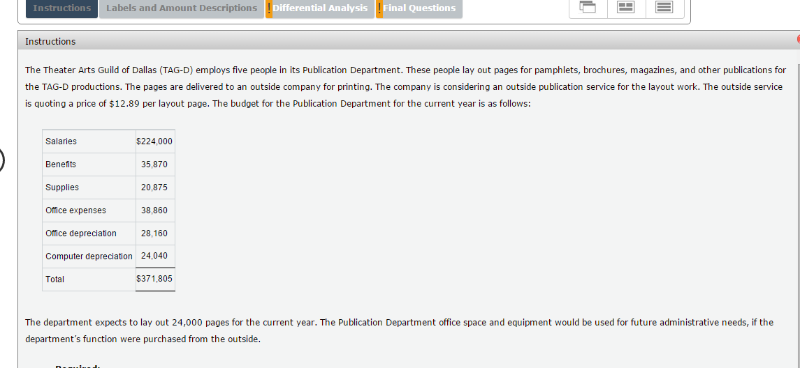  Differential Analysis Final Questions Instructions Labels and Amount Descriptions Instructions The