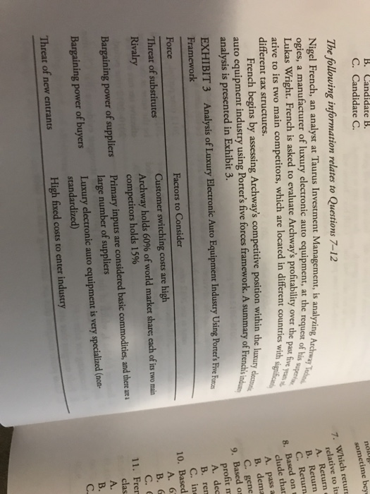  B. Candidate B. C. Candidate C. The following information relates to