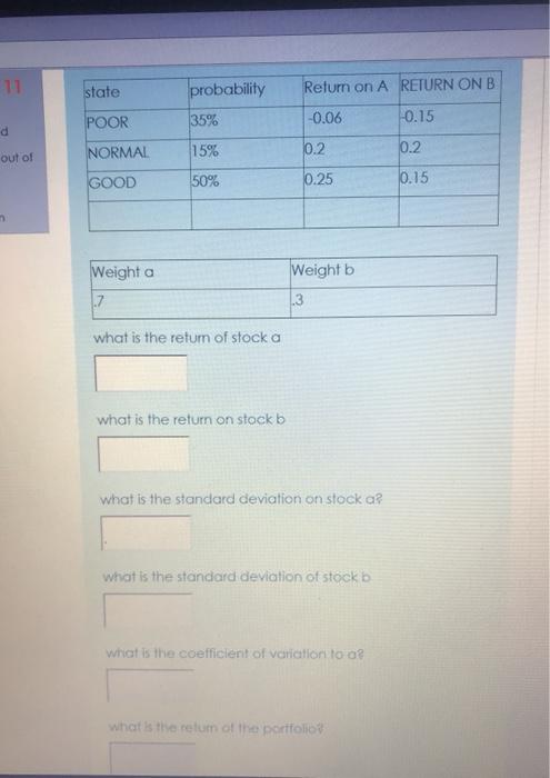  help me please state Return on A RETURN ON B probability