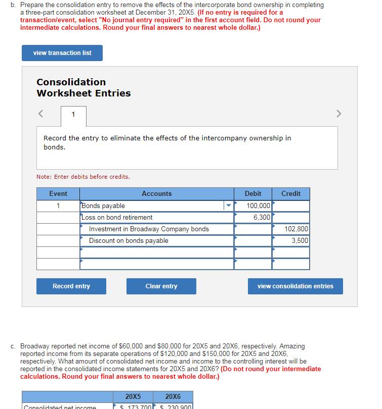Amazing Corporation purchased $100,000 par value bonds of its subsidiary, Broadway Company,