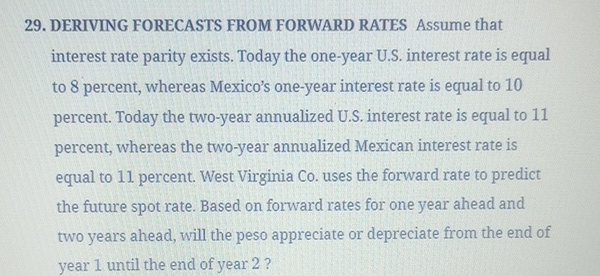  DERIVING FORECASTS FROM FORWARD RATES Assume that interest rate parity exists.