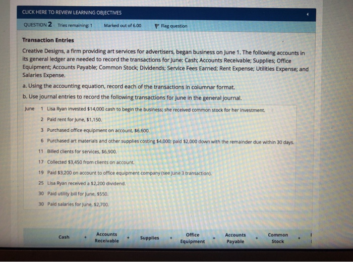  CLICK HERE TO REVIEW LEARNING OBJECTIVES QUESTION 2 Tries remaining: 1
