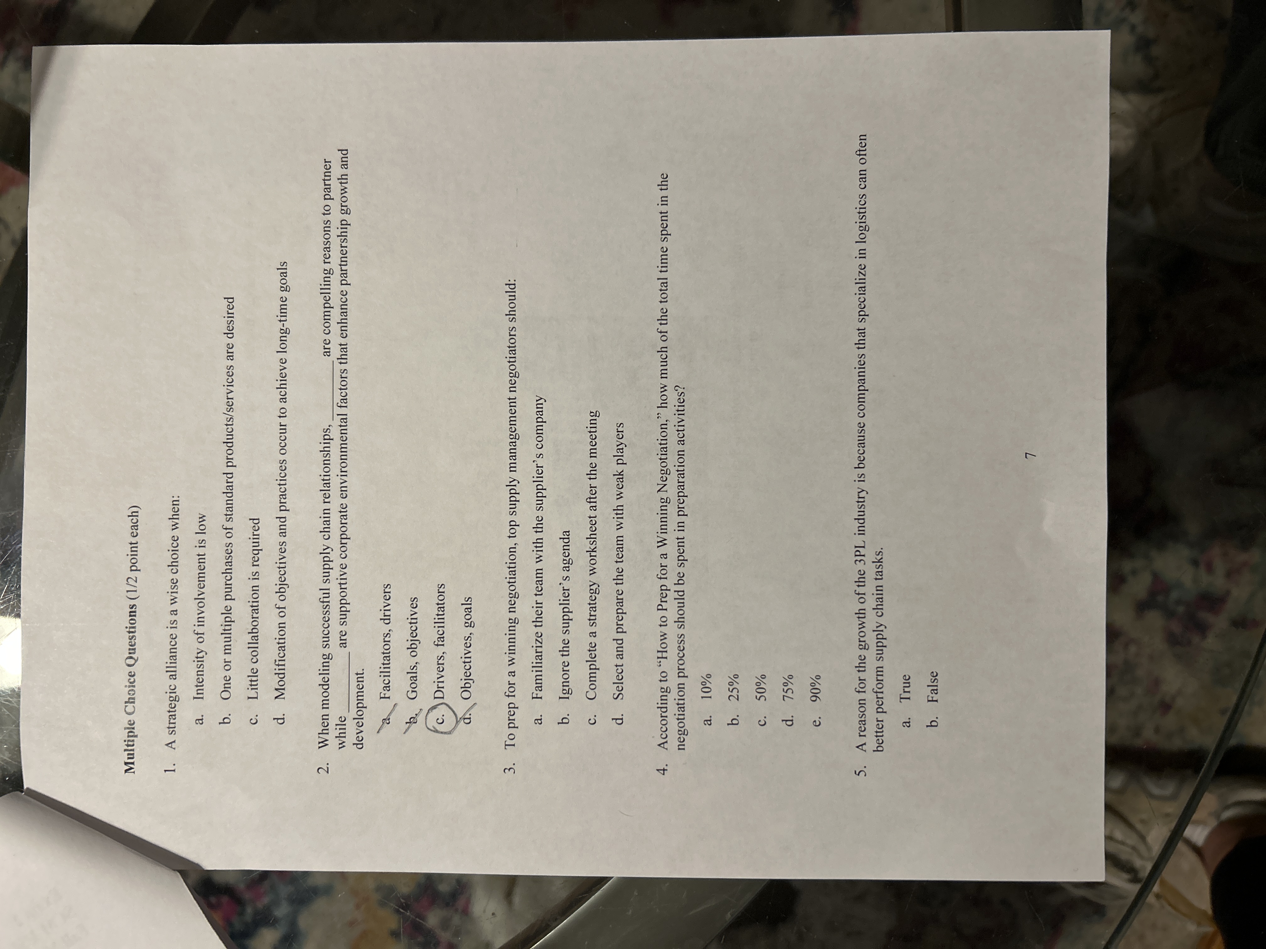  Multiple Choice Questions (1/2 point each) A strategic alliance is a