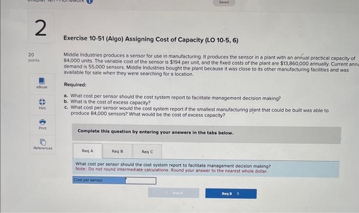  chapter 10 question 2 all parts answerd asap cost accounting Exercise