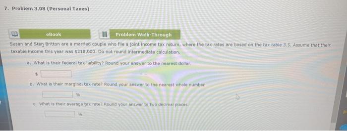  7. Problem 3.08 (Personal Taxes) eBook Problem Walk-Through Susan and Stan
