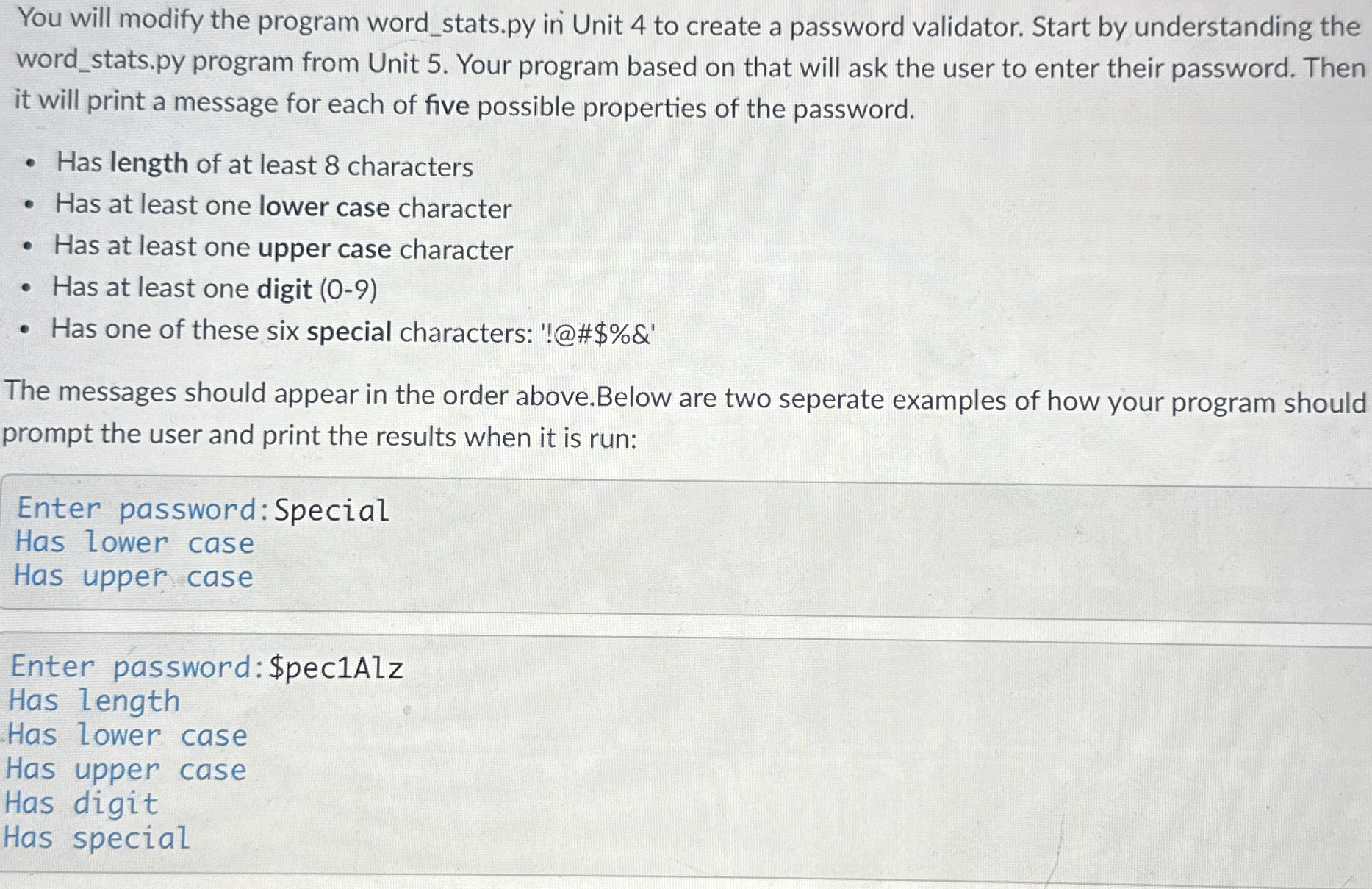  You will modify the program word_stats.py in Unit 4 to create