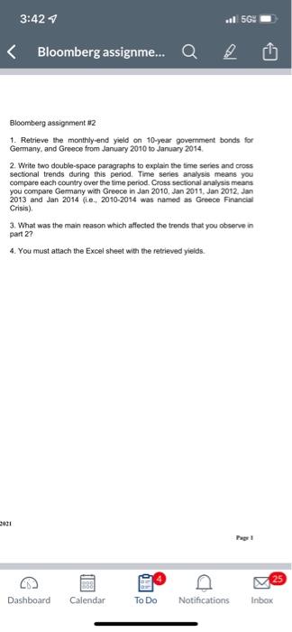  Bloomberg assignment t2 1. Retrieve the monthily-end yield on 10-year government