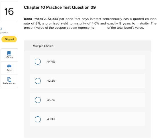 Chapter 10 Practice Test Question 09 16 Bond Prices A $1,000