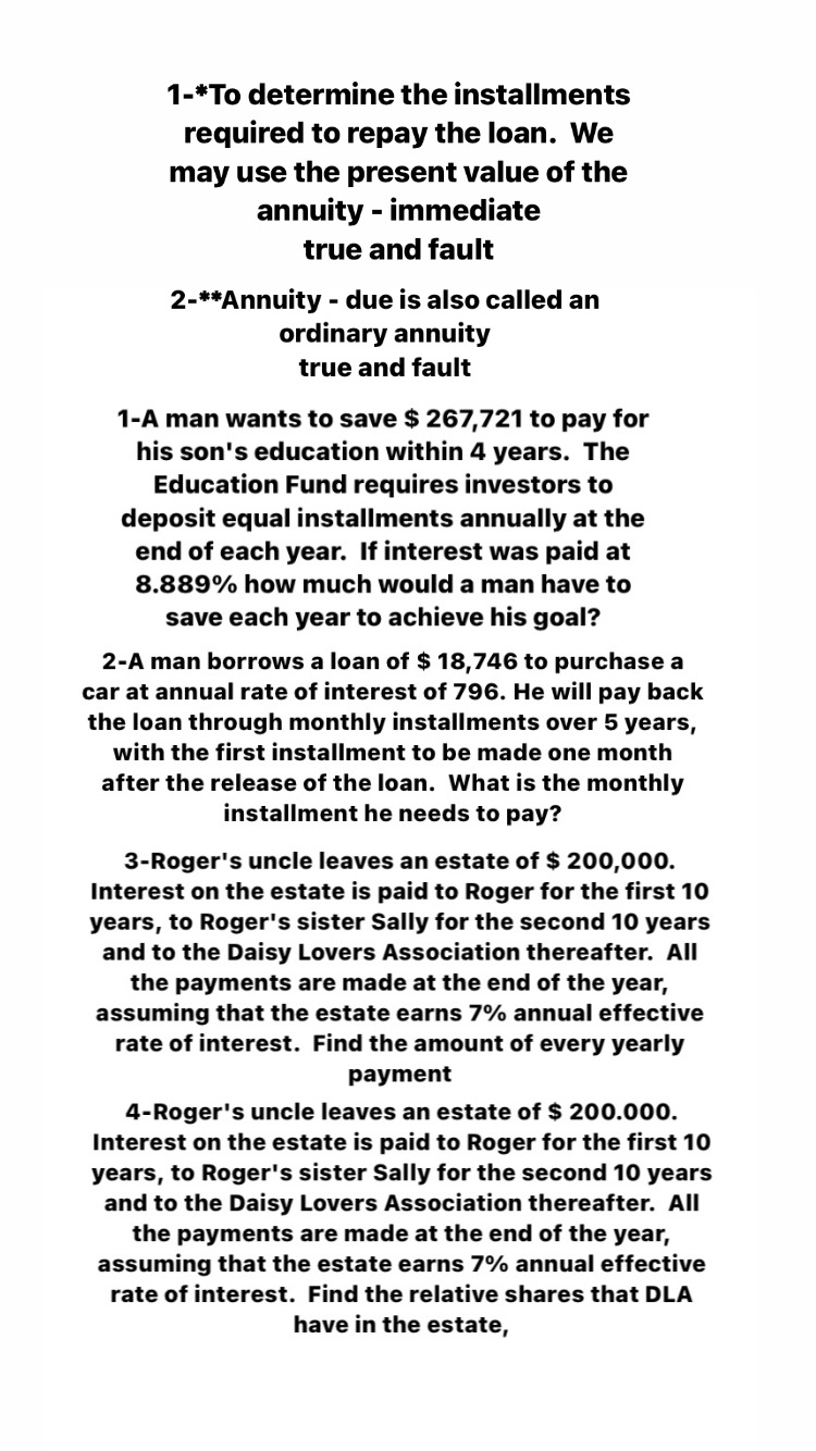 help me please 1-*To determine the installments required to repay the loan.