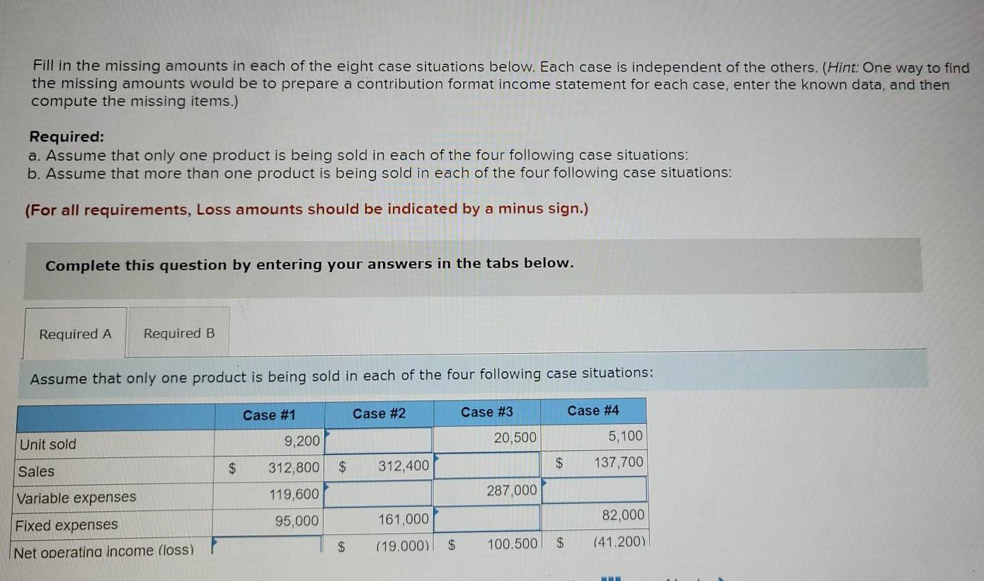 please help me. thank you. Fill in the missing amounts in