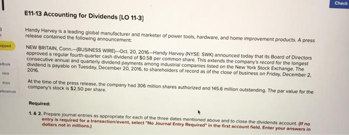  can you help me with this? Check 2 ipped E11-13 Accounting