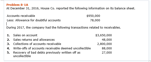 This is one question with multiple parts, please help. Problem 8-1A