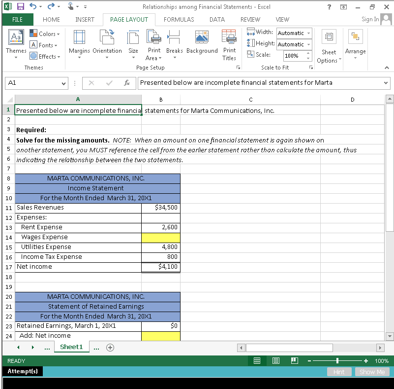 Solve for the missing amounts and understand how the financial statements