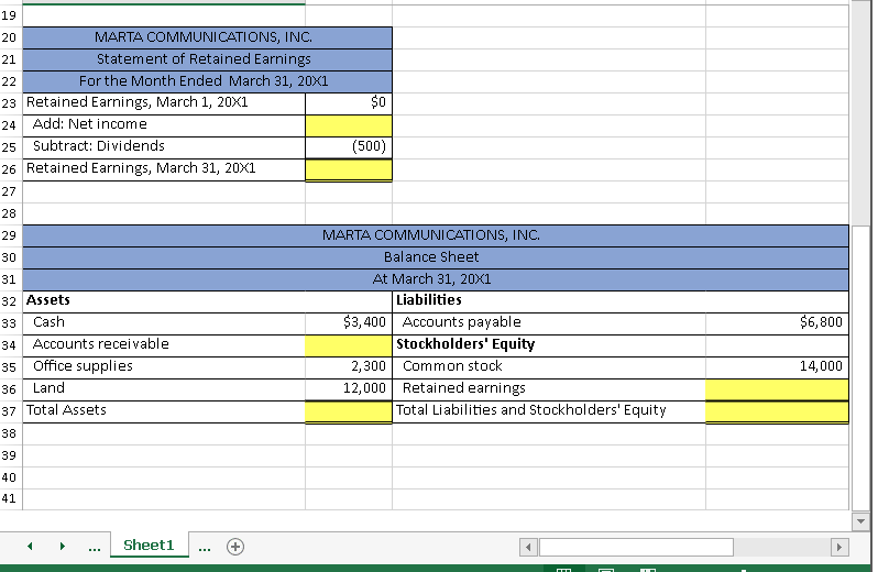 are linked. (Use excel formulas) x H ? Relationships among Financial Statements
