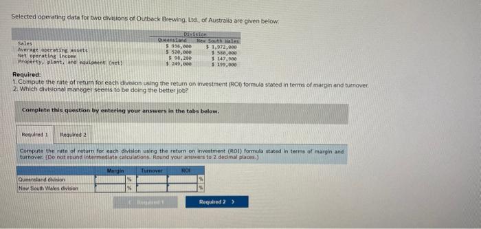  Required: Compute the rate of return for each division using the