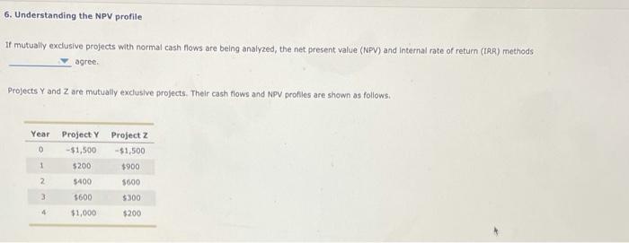  6. Understanding the NPV profile If mutually exclusive projects with normal
